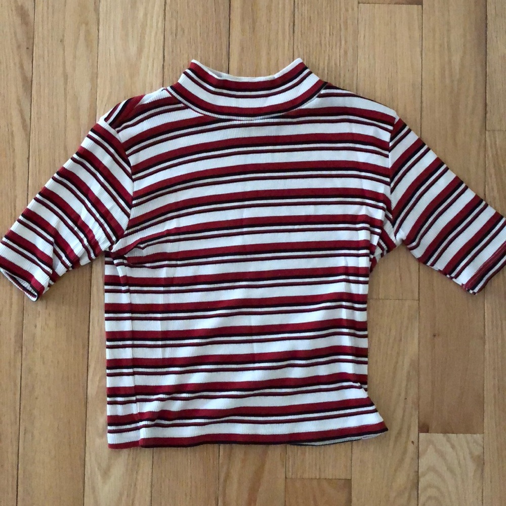 brandy melville red colorblocked striped mock neck